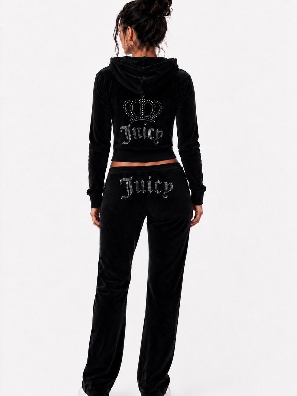 Juicy Couture Black Velour Rhinestone Logo Track Pants